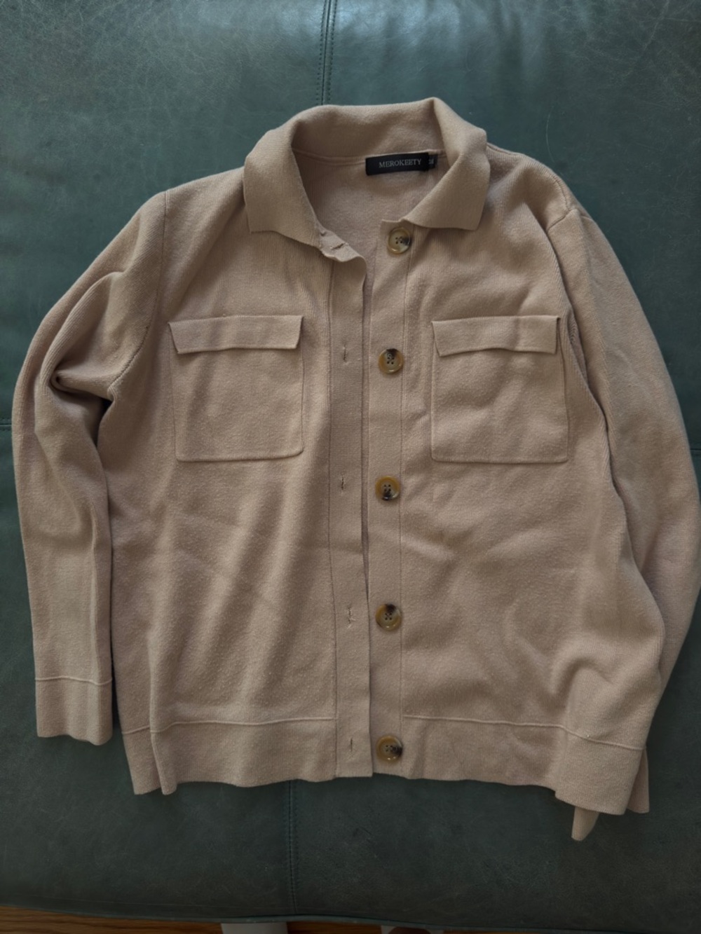 Pink grey soft stretchy button up cardigan sweater jacket
